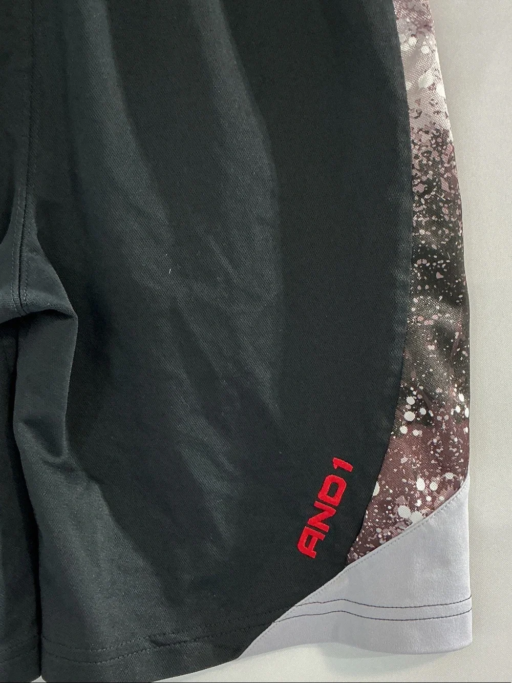And1 Black Shorts with Red and White Accent Panels